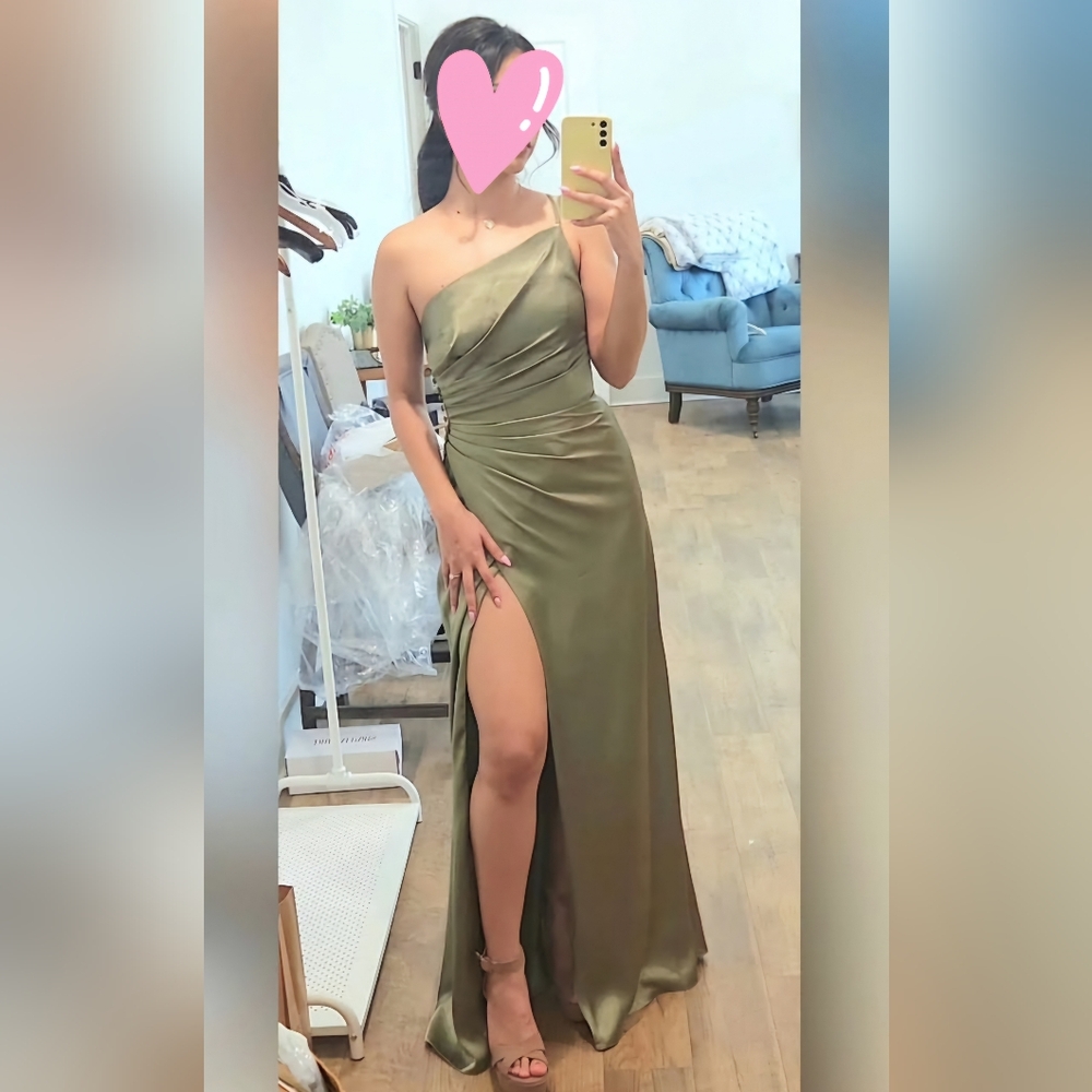 Olive Green One-Shoulder Gown Galina Size 0